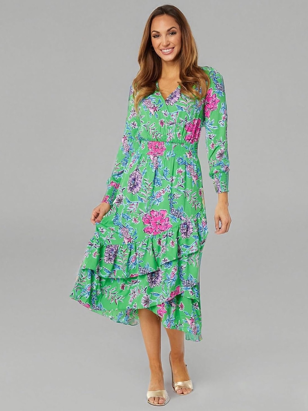 Lilly Pulitzer Cristiana Stretch Midi Dress in 10 Gecko Green Brewsters Blooms